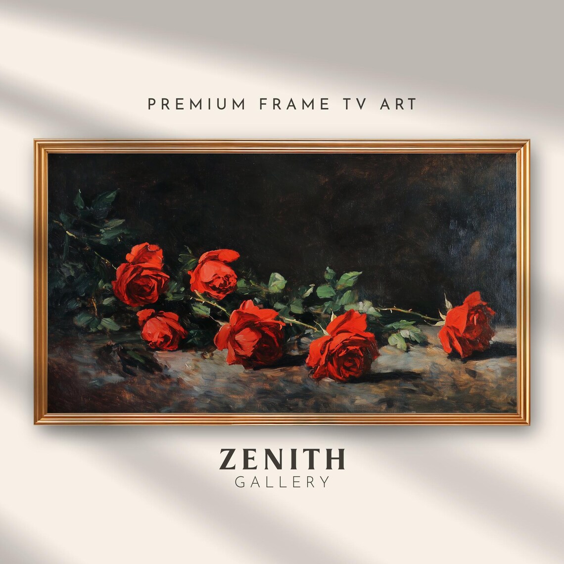 Red Roses Dark Moody Vintage Floral Still Life Oil Painting Poster