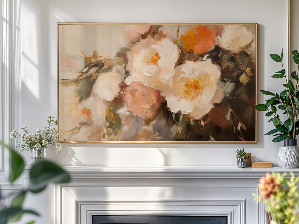 White Peony Blossoms Loose Impressionist Vintage Floral Art Poster - Image 4