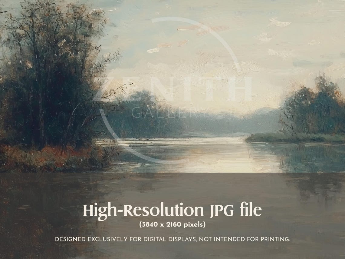 Frame Tv Art Moody Landscape Painting Vintage Rustic Lake Artwork For Frame - Image 3