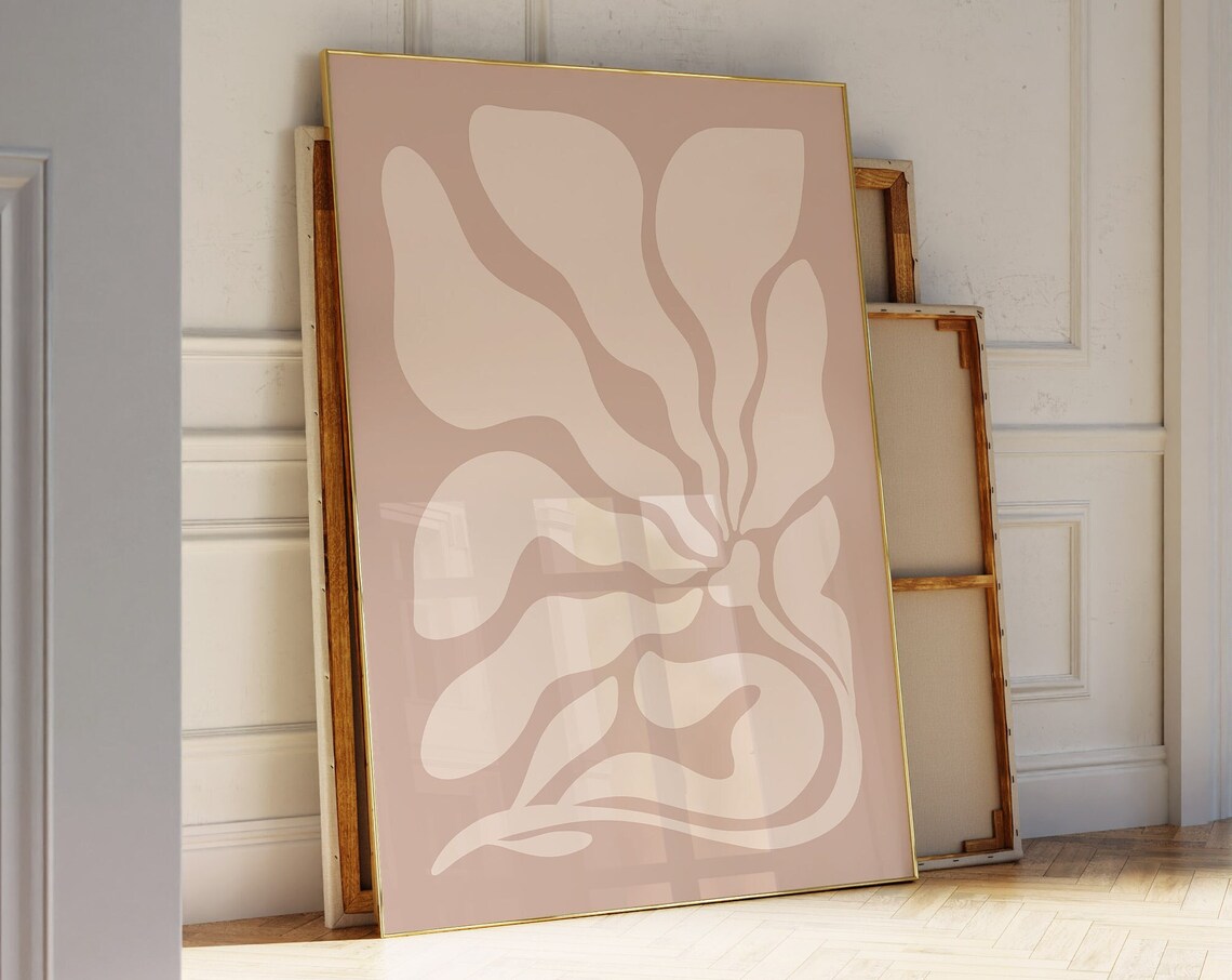 Matisse Inspired Beige Wavy Organic Shapes Abstract Botanical Poster