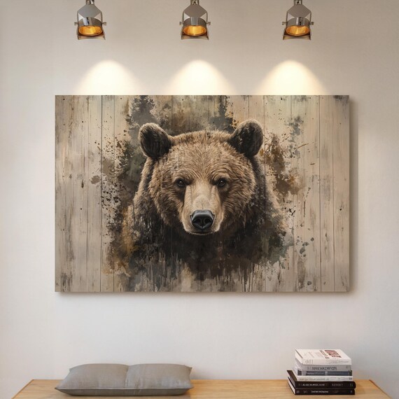 Grizzly Bear Portrait Rustic Weathered Wood Wilderness Poster