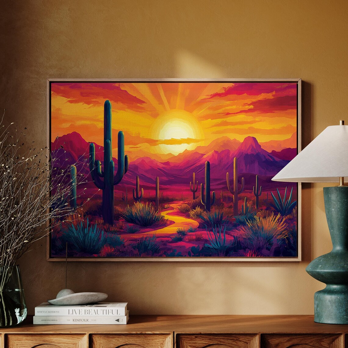 Southwestern Desert Sunset Cactus Landscape Art Print