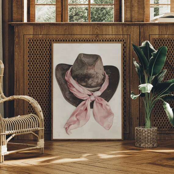 Rustic Cowboy Hat With Pink Scarf Western Still Life Art Poster