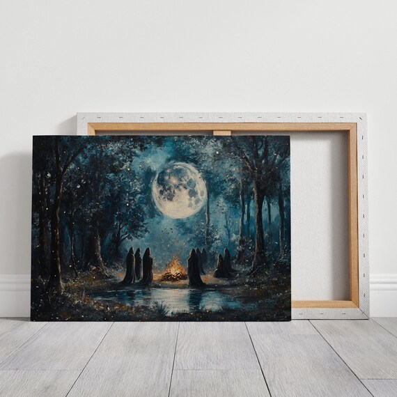 Haunting Moonlit Forest Gathering, Mystical Night Landscape