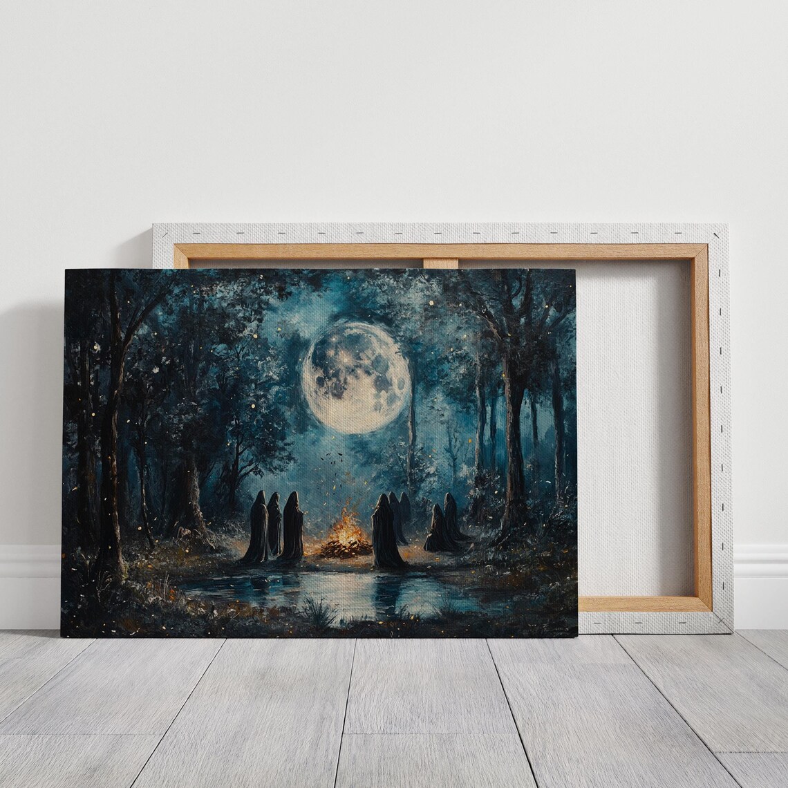 Haunting Moonlit Forest Gathering, Mystical Night Landscape