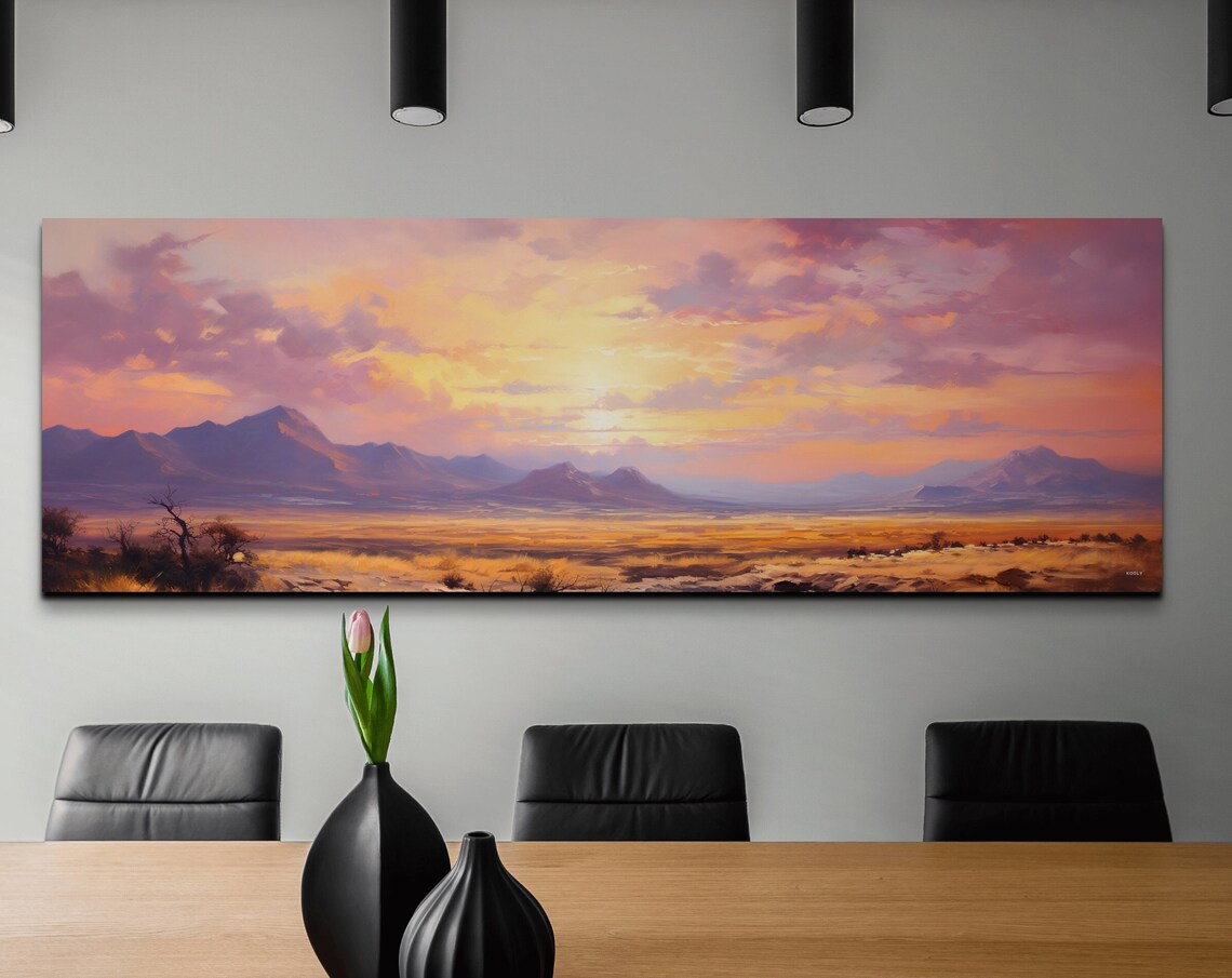 Panoramic Desert Sunset Over Purple Mountains Valley View Poster