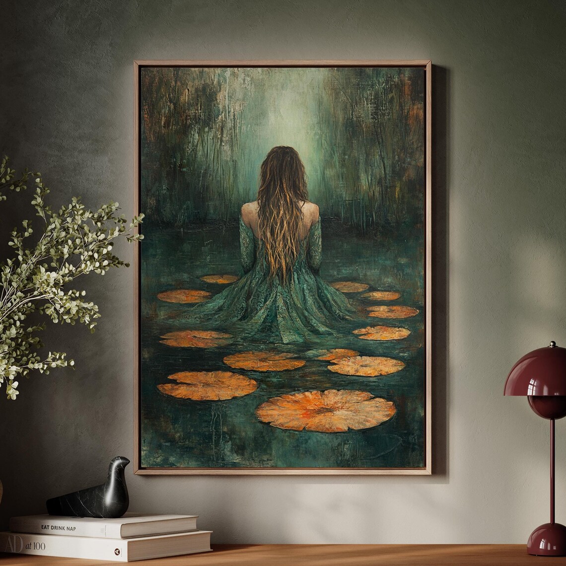 Enigmatic Reflection Woman, Mystical Nature Artwork