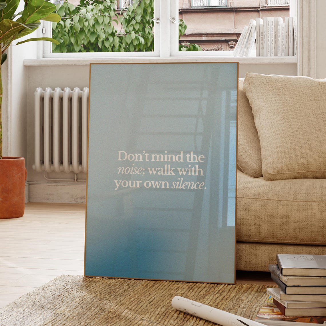 Calm Walk With Your Own Silence Minimal Blue Mindfulness Poster