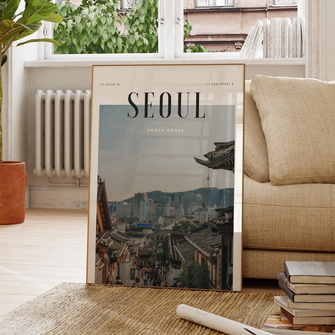 Seoul South Korea Hanok Street Old Town Skyline Travel Wall Poster