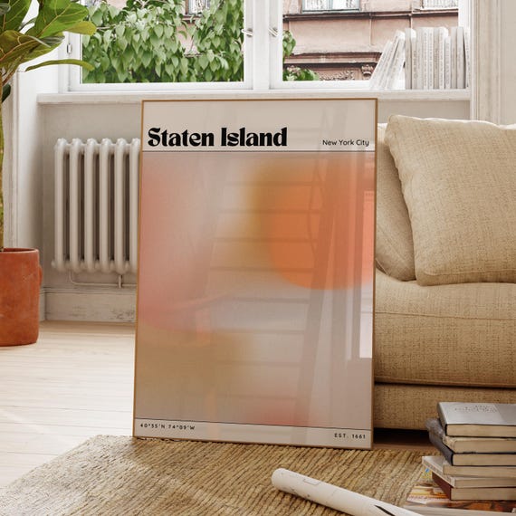 Staten Island Wall Art New York City Borough Abstract Nyc Decor Urban Poster Cityscape Print Minimalist Modern Home