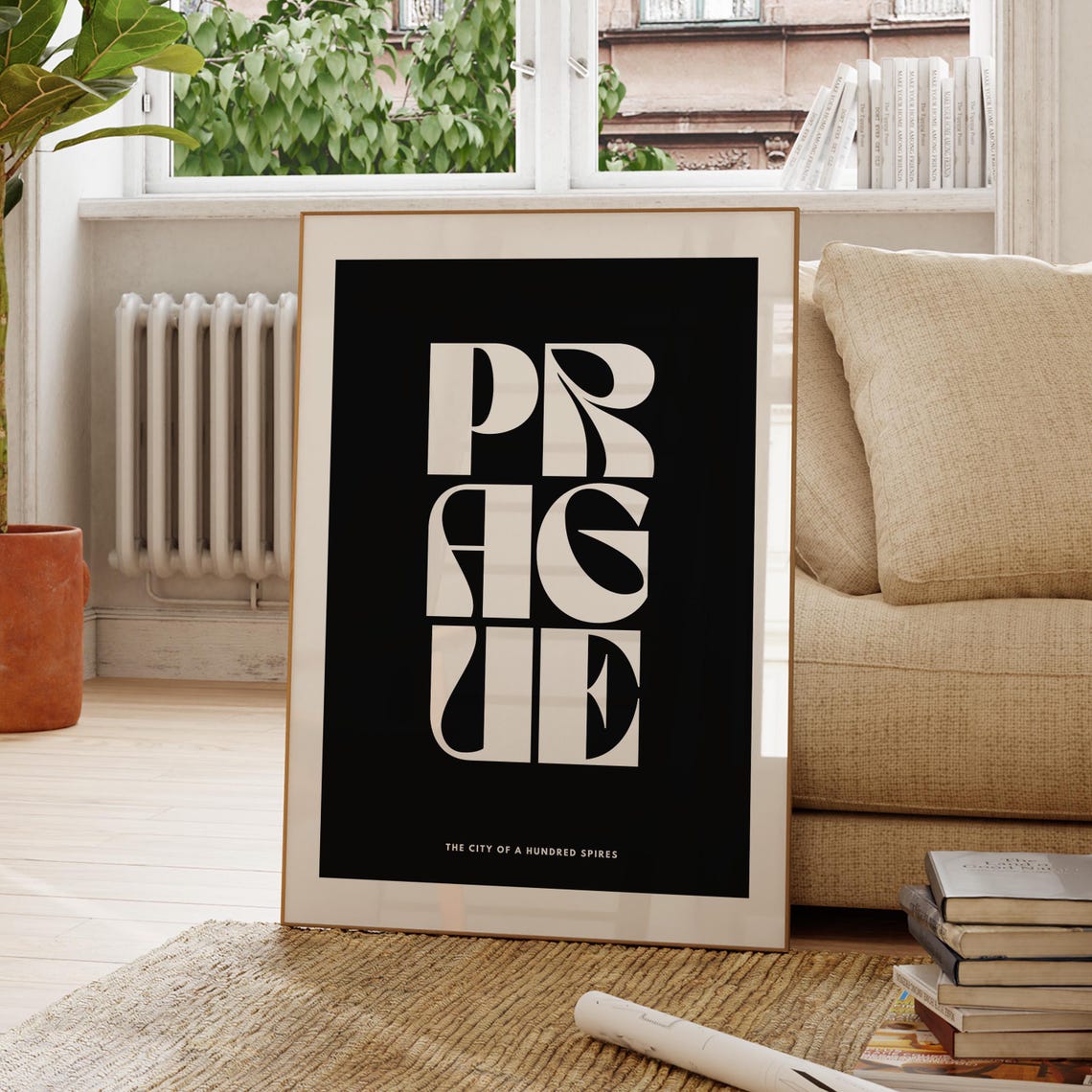 Prague Monochrome Typography Poster City of a Hundred Spires