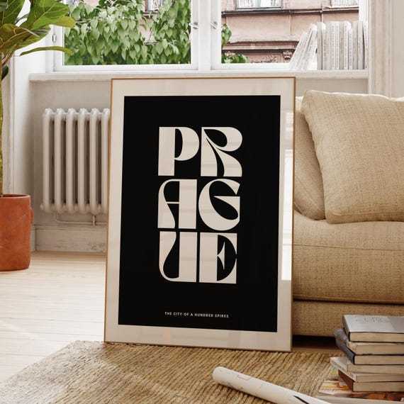 Prague Wall Art Poster Monochrome City Travel Decor Print Posters For Home Office Gallery Wanderlust Czech Republic