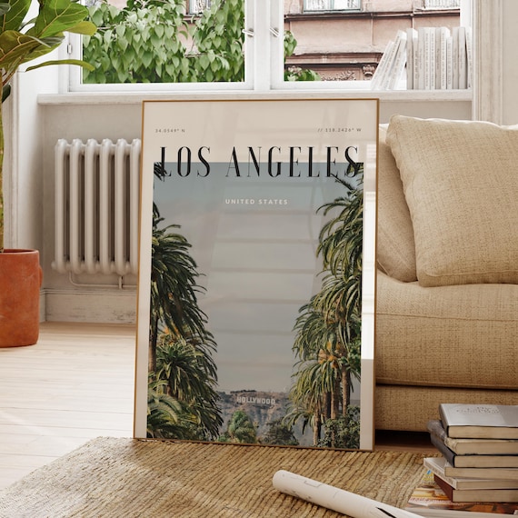 Los Angeles Hollywood Sign Palm Trees California Travel Souvenir Poster
