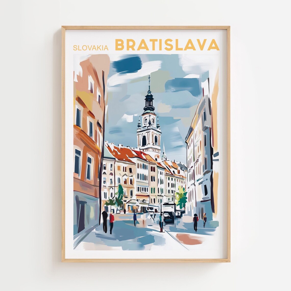 Bratislava Slovakia Old Town Street Church Tower Watercolor Poster