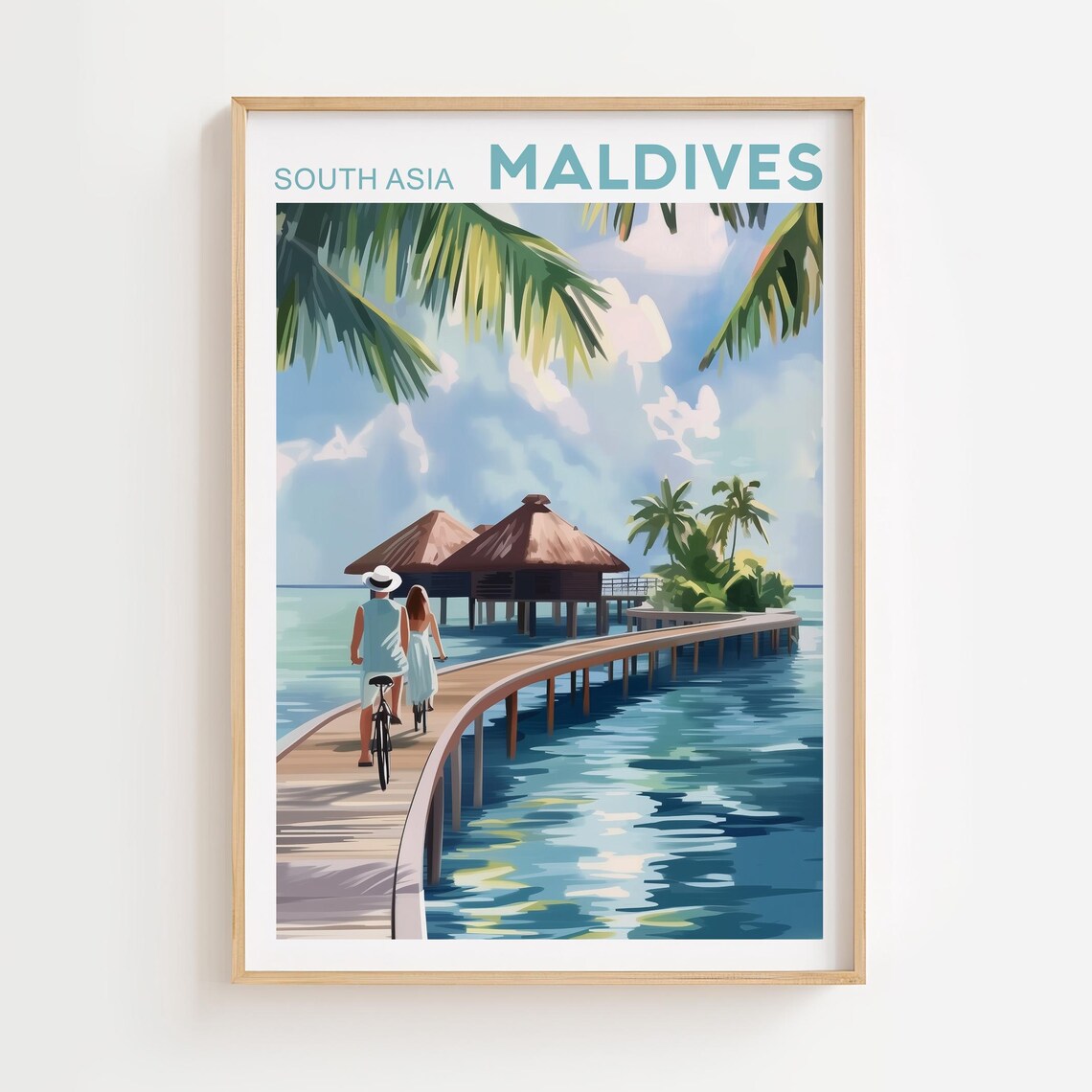 Maldives Overwater Bungalows Tropical Honeymoon Travel Poster