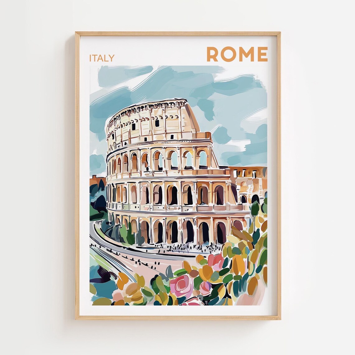 Rome Colosseum Watercolor Travel Poster, Italy