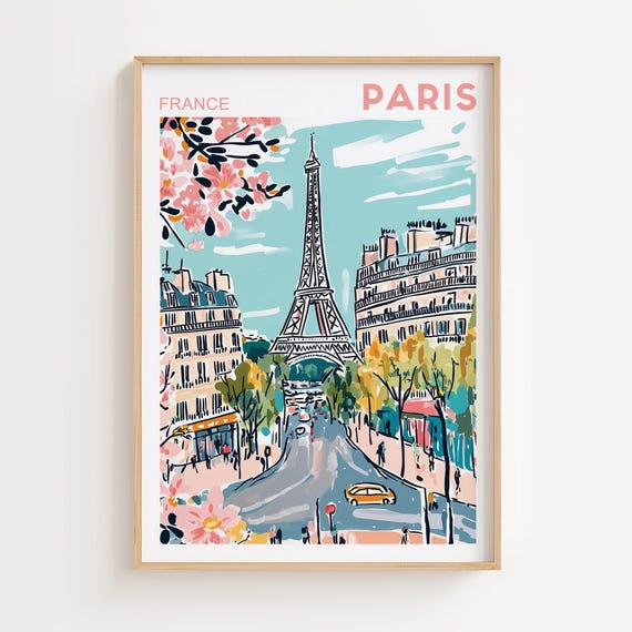 Paris Retro Travel Wall Art Print