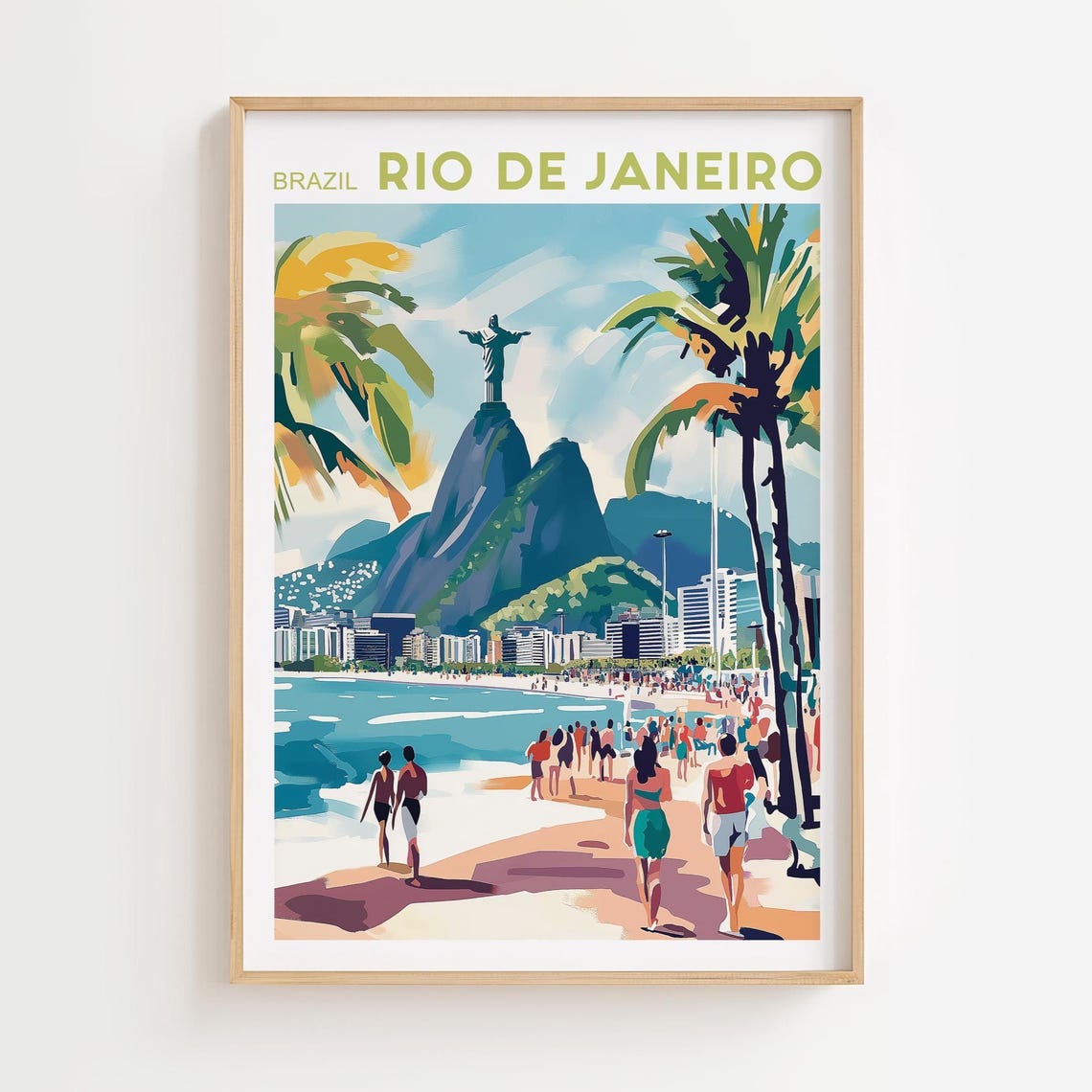 Rio de Janeiro Christ the Redeemer Beach Palm Watercolor Poster