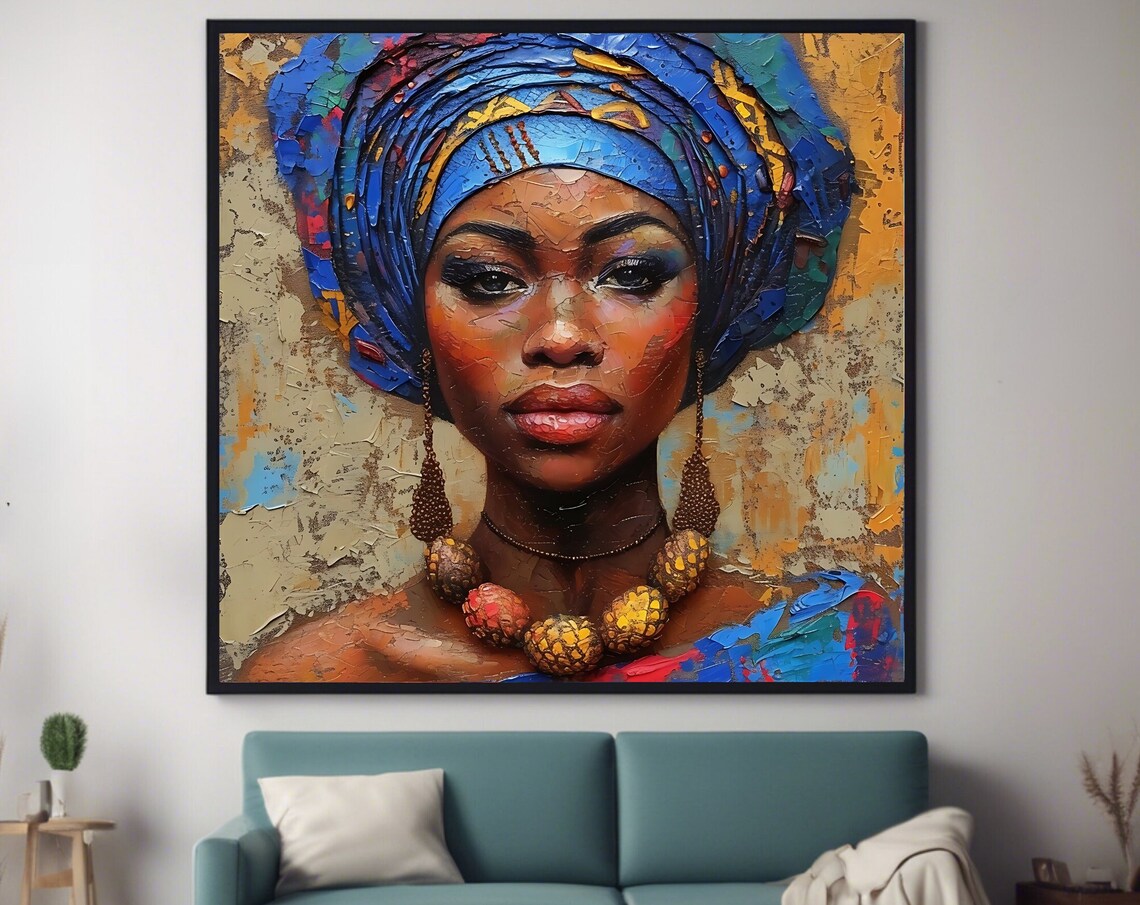African Woman Wall Art Print Headwrap Square Artwork Poster - Image 4
