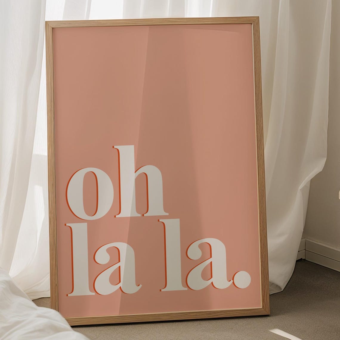Oh La La Coral Typography Chic Pretty French Bedroom Decor Wall Art