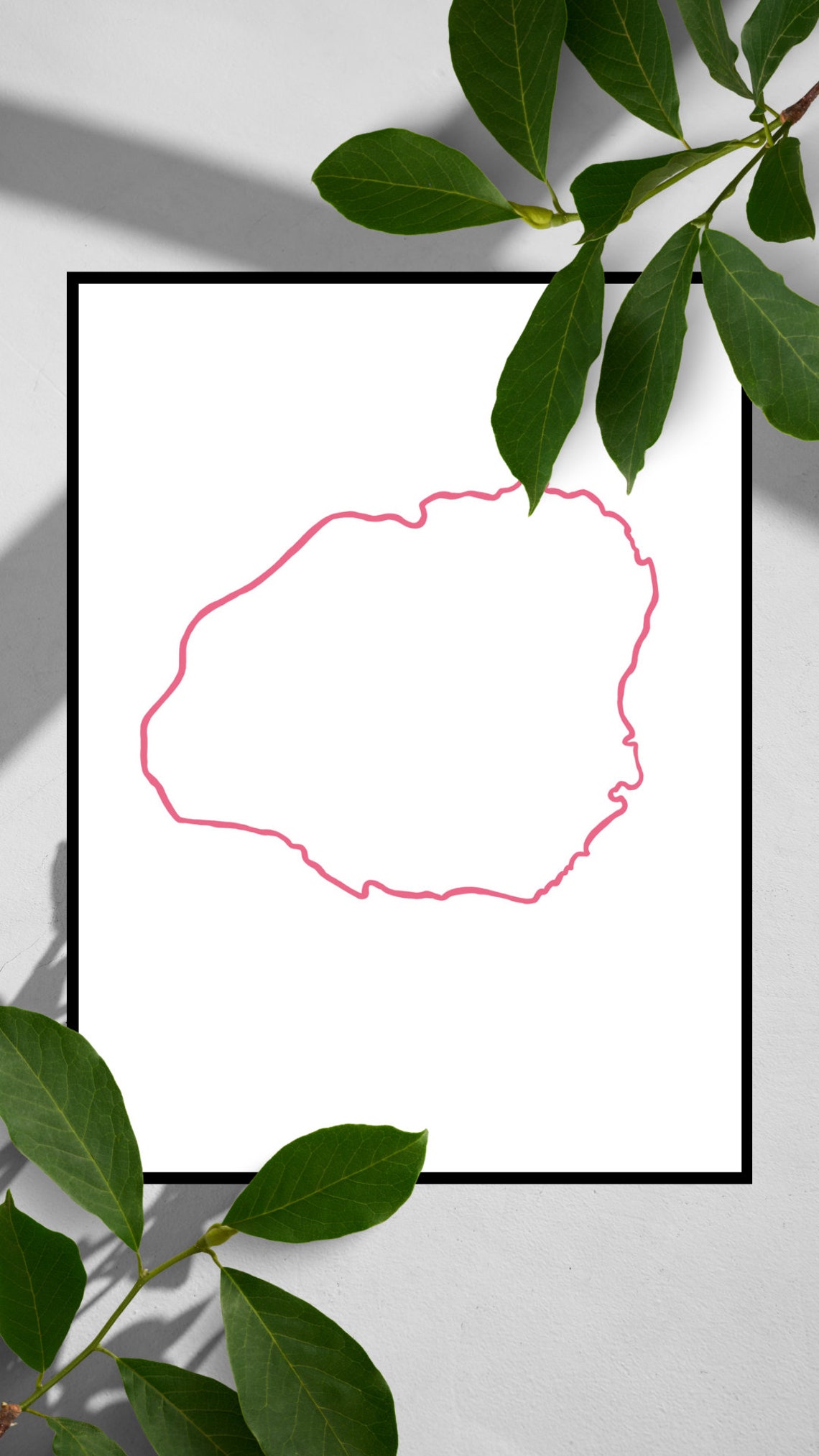 Blush Pink Lake Outline Map Minimalist Modern Abstract Line Art Poster