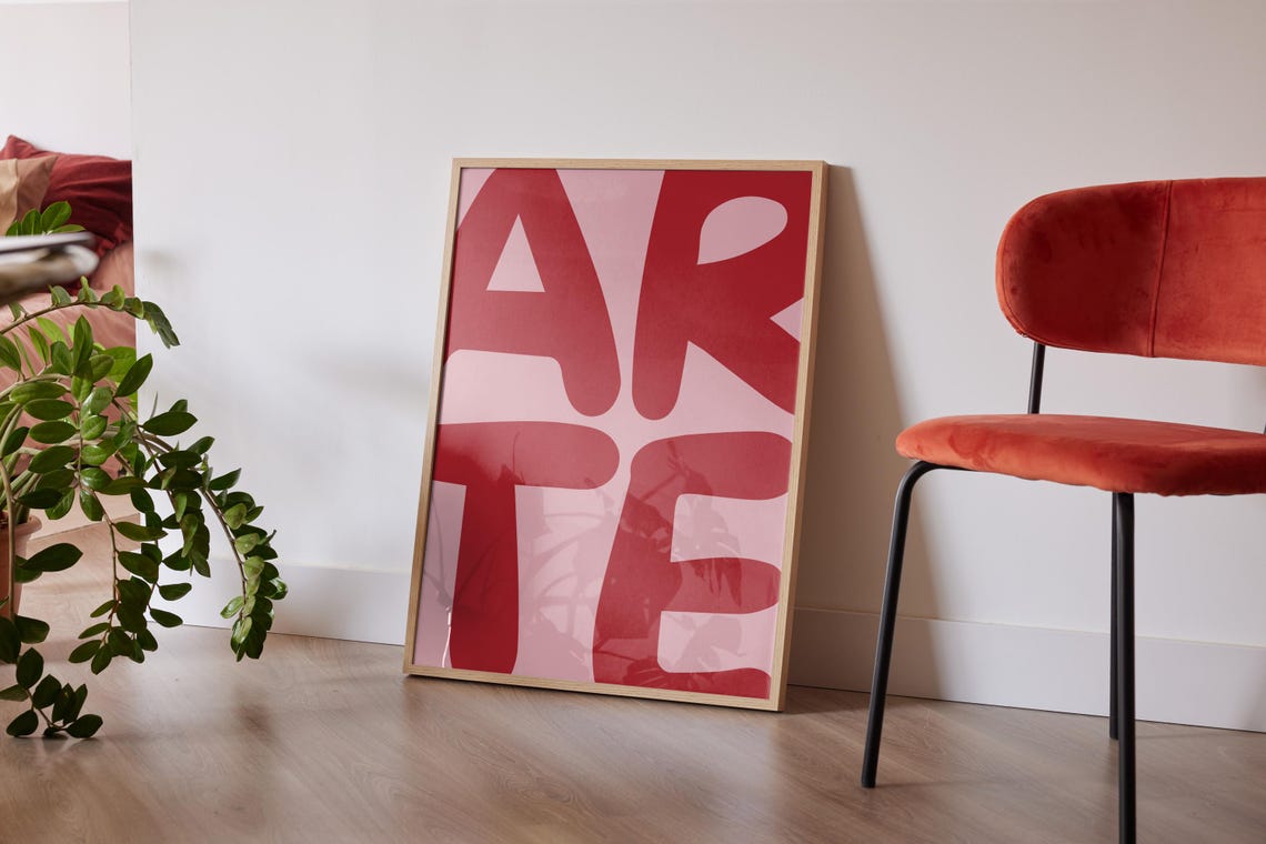 Arte Red Pink Bold Typography Poster Italian Retro Style Decor