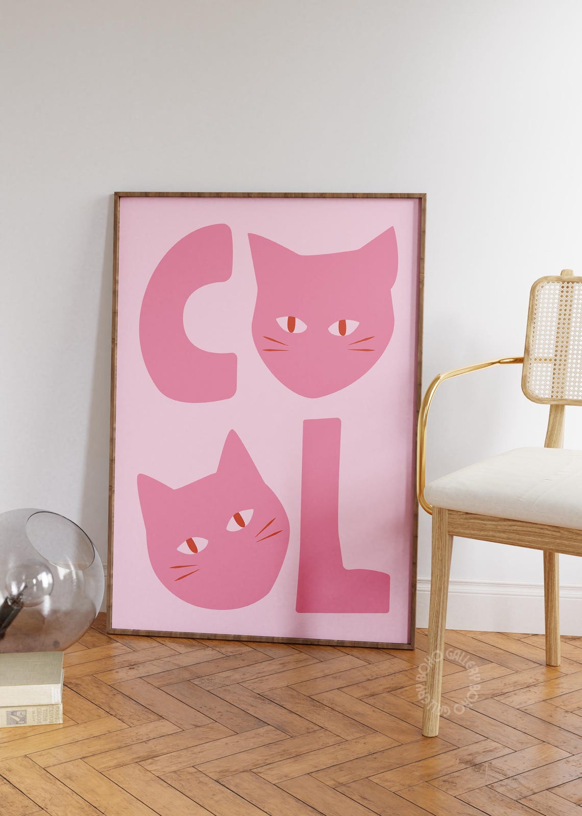 Cool Pink Cats Typography With Two Kitty Faces Trendy Art Poster
