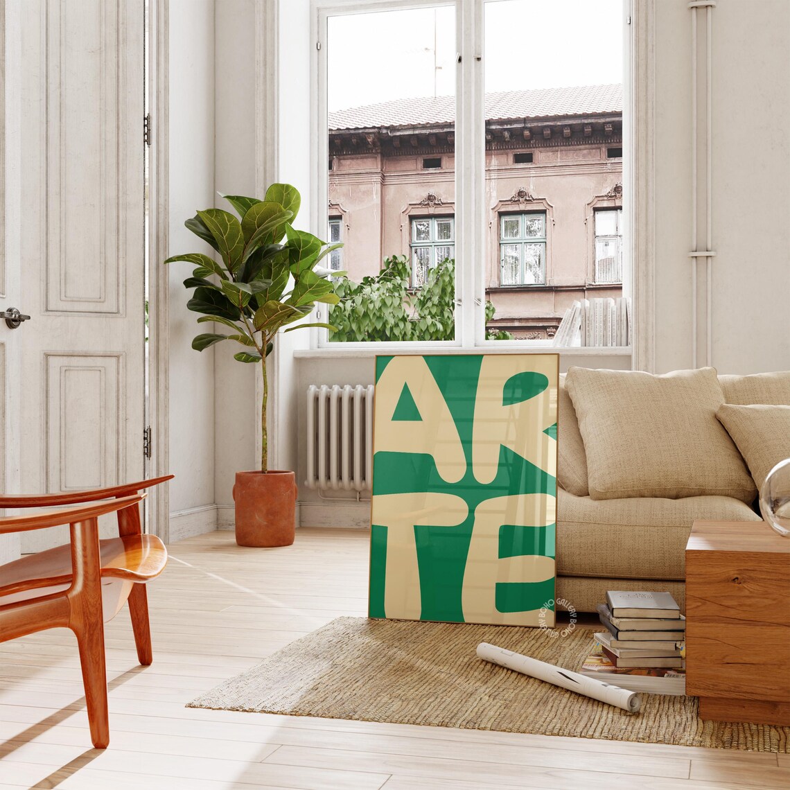 Arte Green Cream Bold Typography Poster Italian Retro Style Decor - Image 2