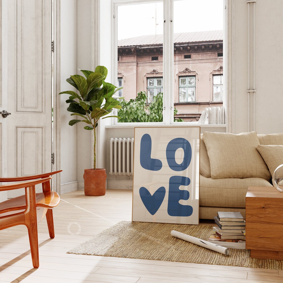 Heart Print, Blue Aesthetic Retro Wall Art - Image 2