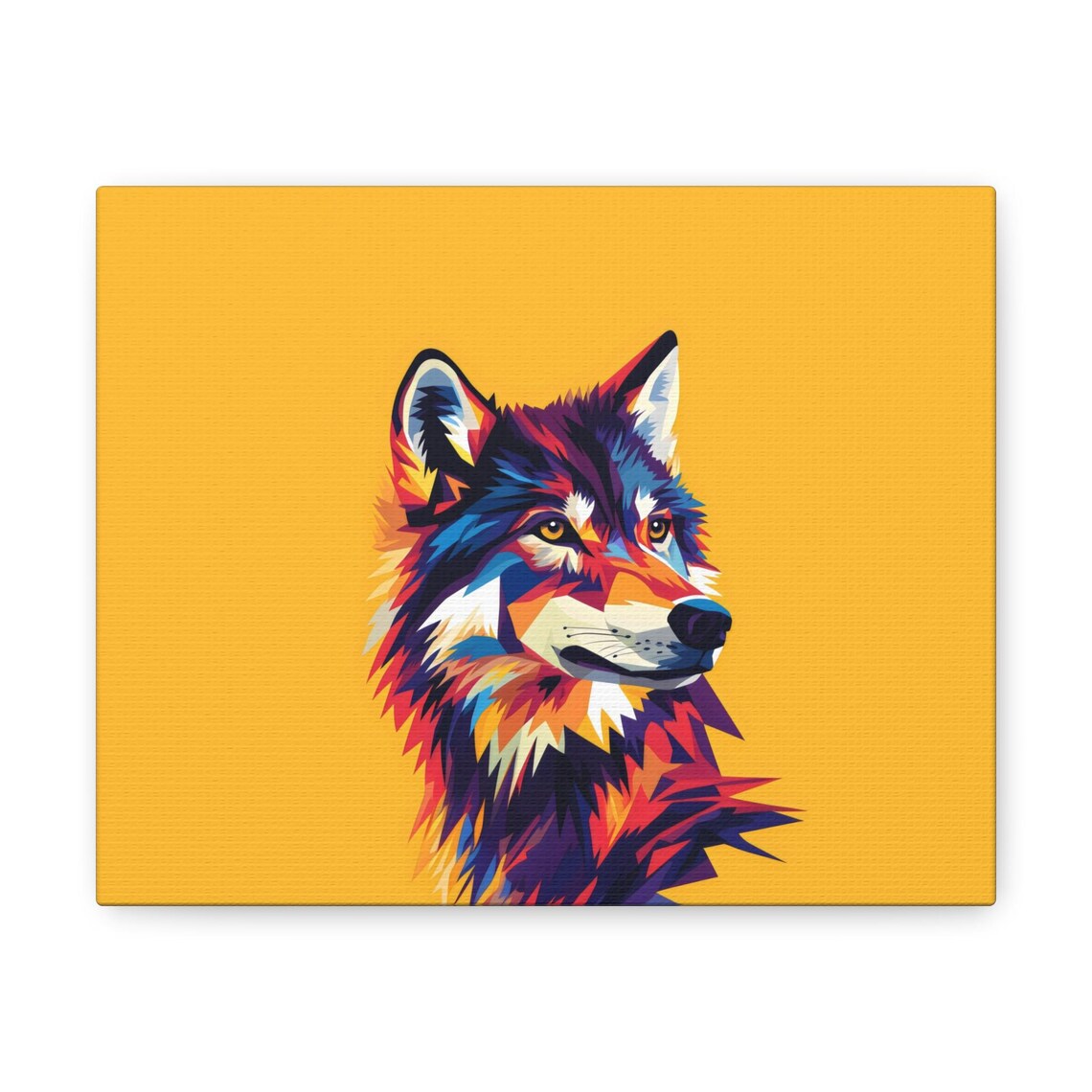 Wolf Portrait Geometric Pop Art Mustard Yellow Background Wild Animal Canvas Poster