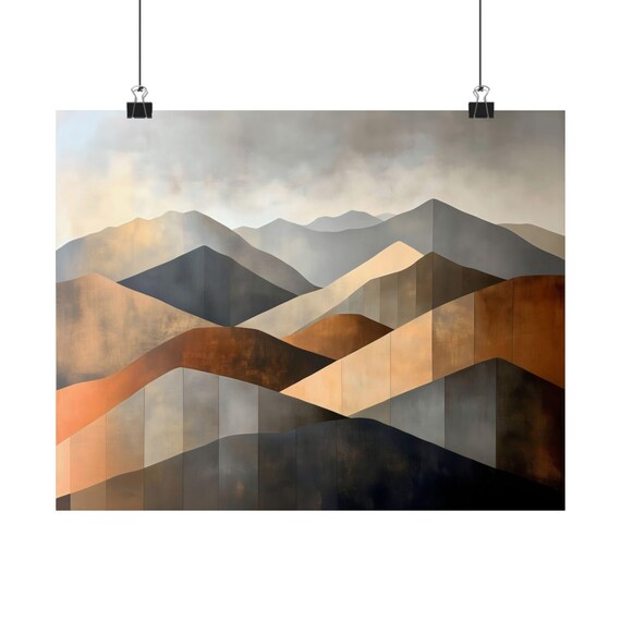 Geometric Mountains Poster Print Landscape Modern Painting Outdoor Nature Rustic Minimalist Wall Print Airbnb Art Wall Decor