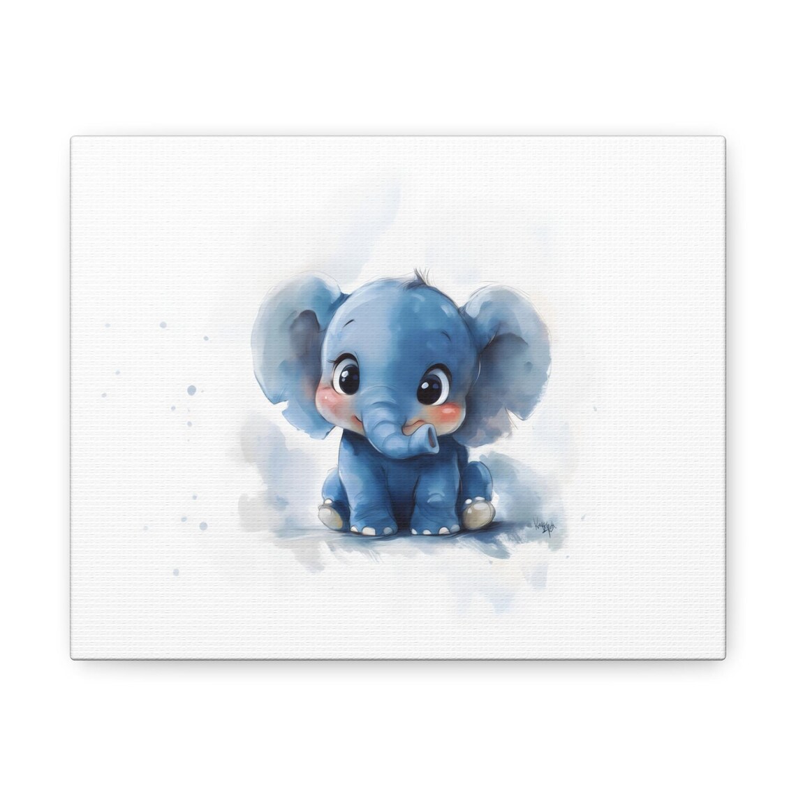 Baby Elephant Watercolor Cute Blue Calf Nursery Animal Art Poster - Image 3