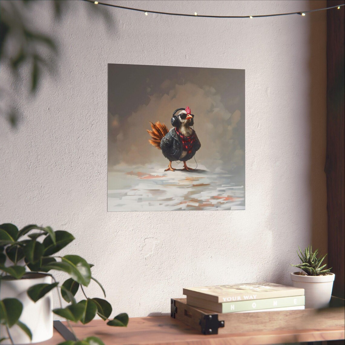Funky Chicken in Headphones Shades Leather Jacket Music Poster - Image 3