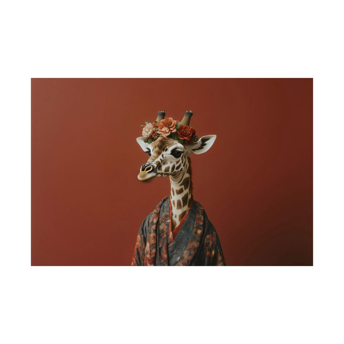 Giraffe In Floral Crown And Patterned Kimono Robe Portrait Poster - Image 2