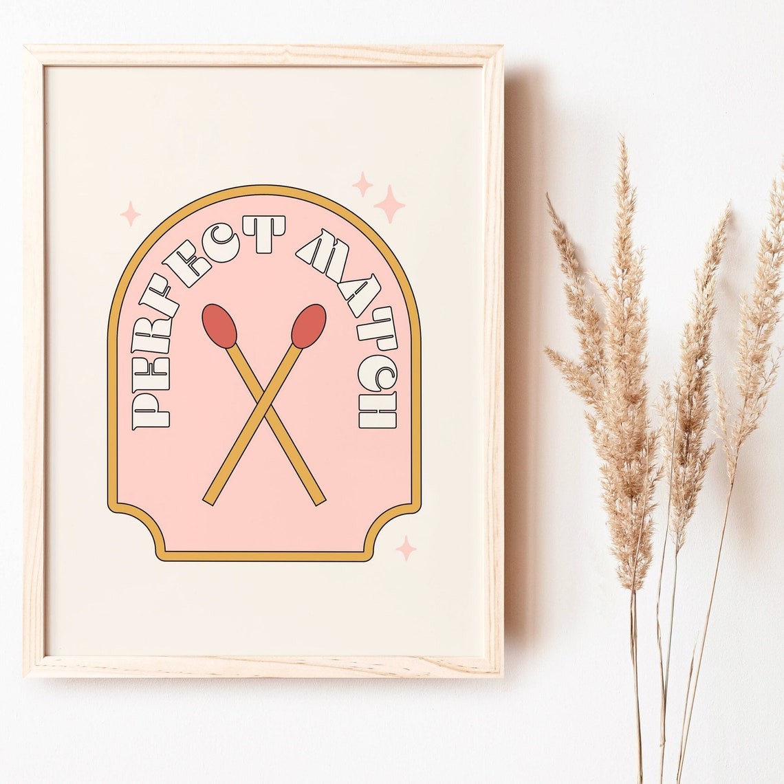 Perfect Match Crossed Matchsticks Retro Pink Valentine Wall Art - Image 2