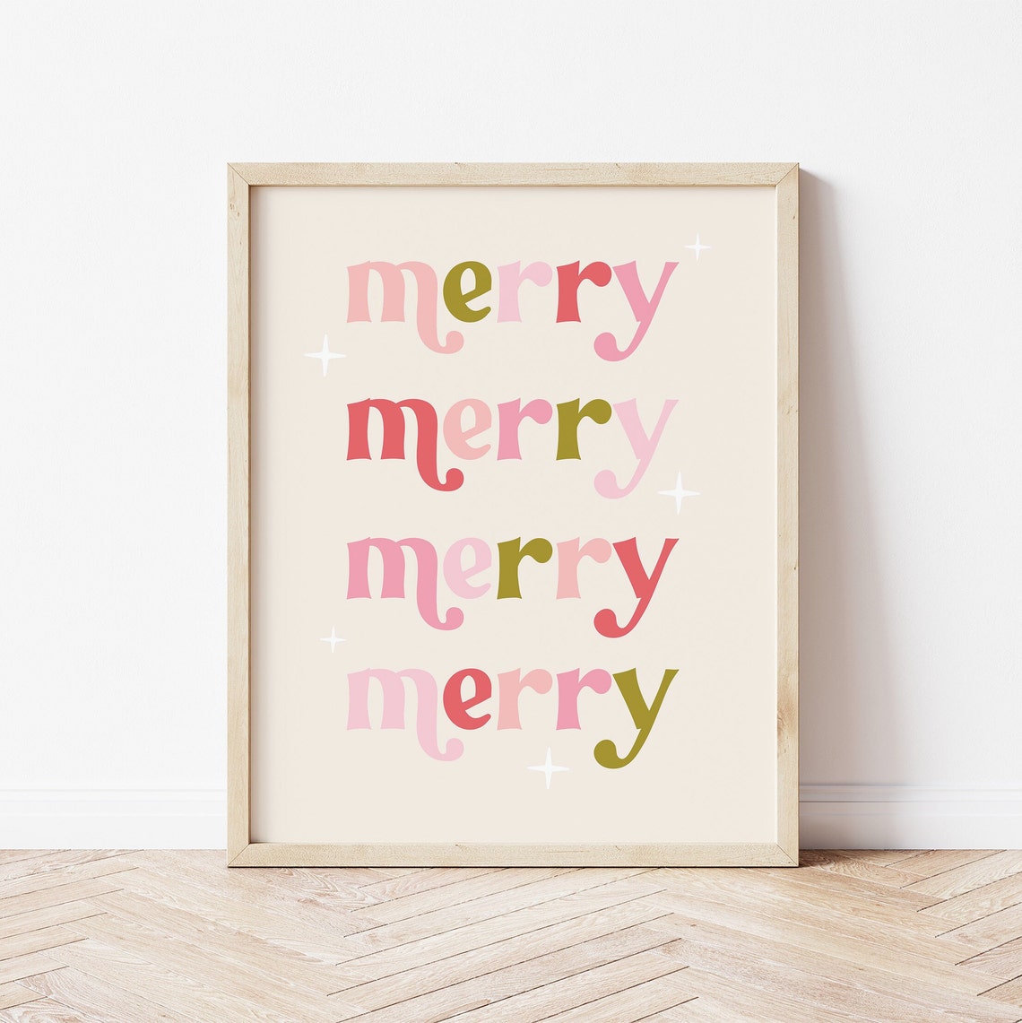 Merry Merry Retro Typography Christmas Multicolor Lettering Poster