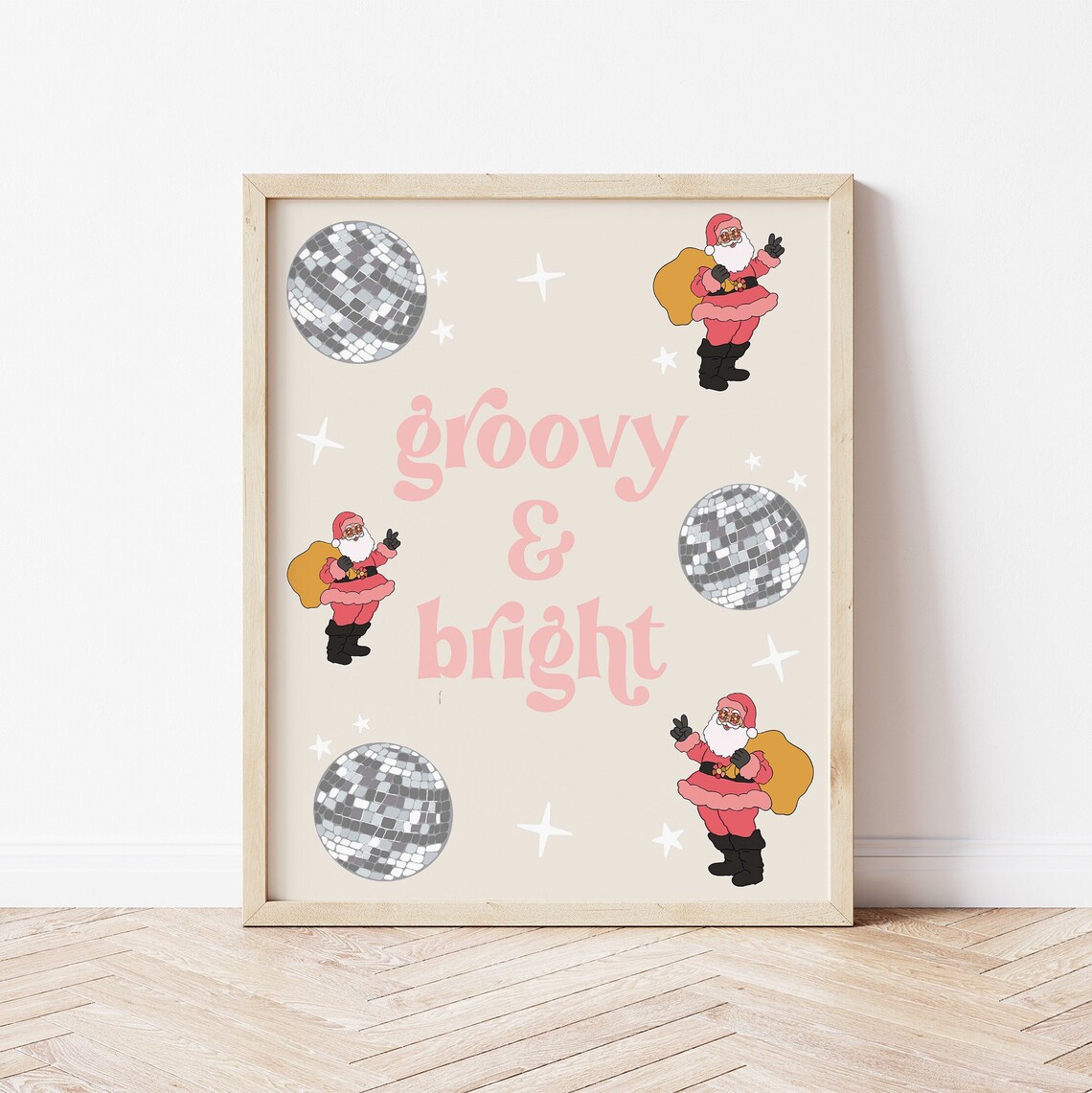 Groovy and Bright Disco Santa Christmas Retro Pink Holiday Poster
