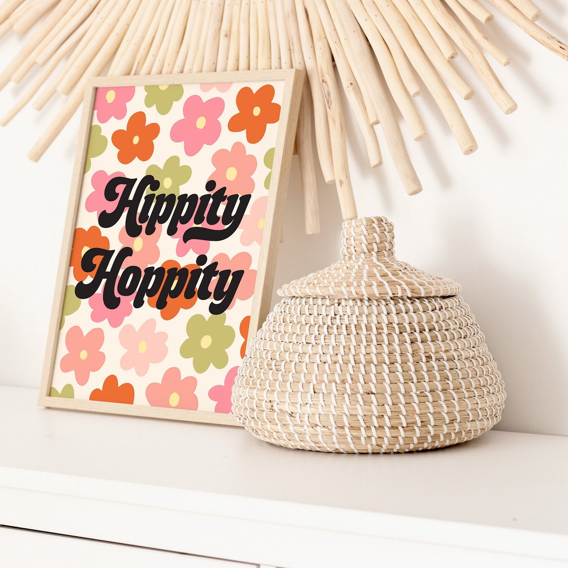 Hippity Hoppity Retro Groovy Floral Spring Easter Quote Poster - Image 2