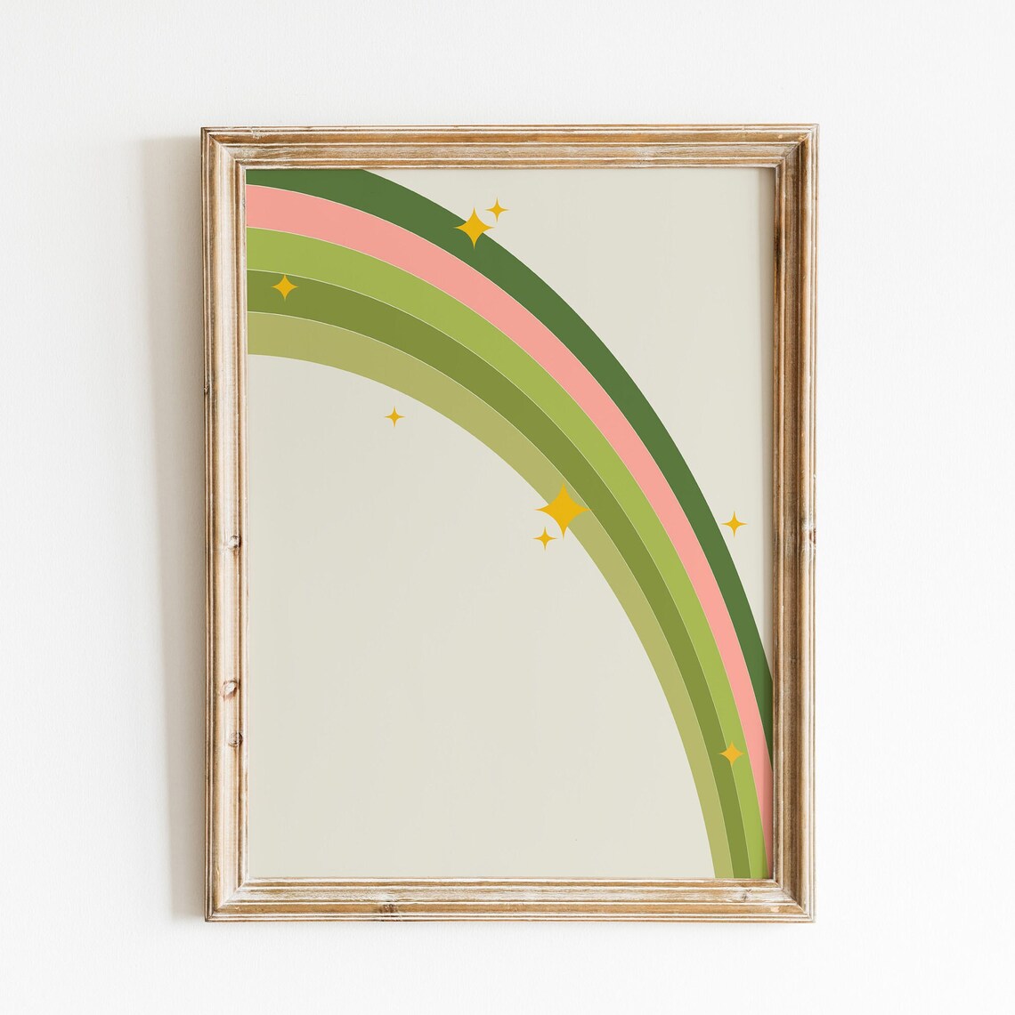 Green Pink Retro Rainbow Arch Stars Modern Nursery Decor Poster