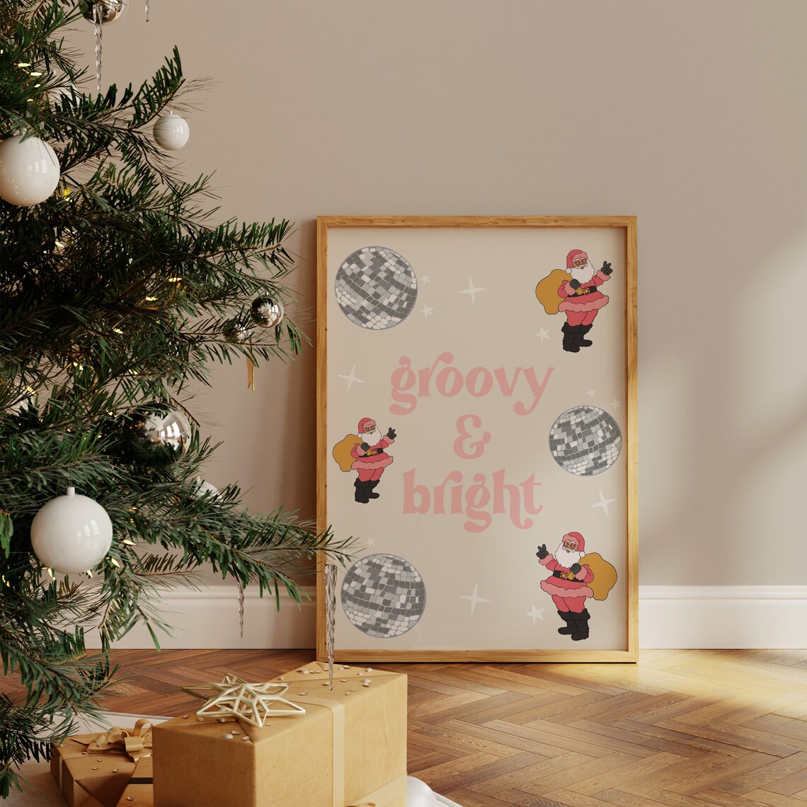 Groovy and Bright Disco Santa Christmas Retro Pink Holiday Poster - Image 4