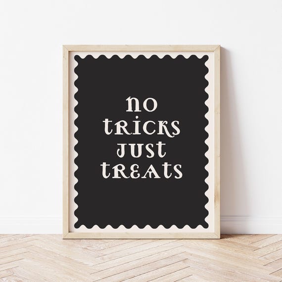 Trendy Halloween Print No Tricks Just Treats Retro Halloween Wall Art Cute Halloween Prints Neutral Halloween Art Digital Download