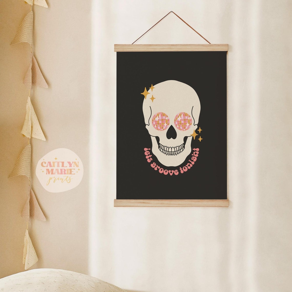 Lets Groove Tonight Skull with Disco Ball Eyes Halloween Poster - Image 2