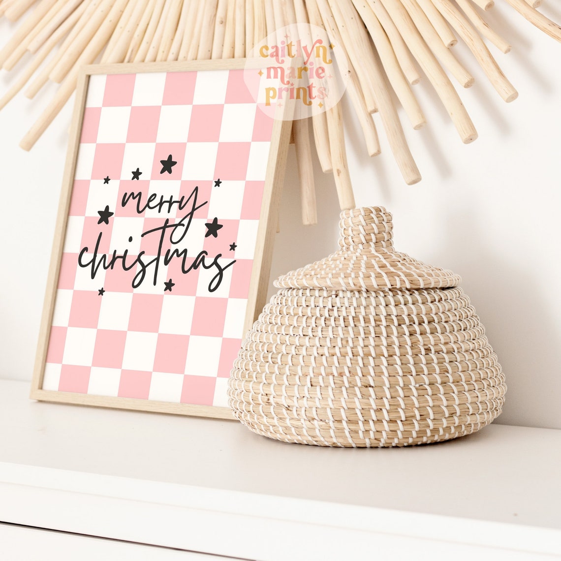Merry Christmas Script Pink Checkered Holiday Typography Poster - Image 3