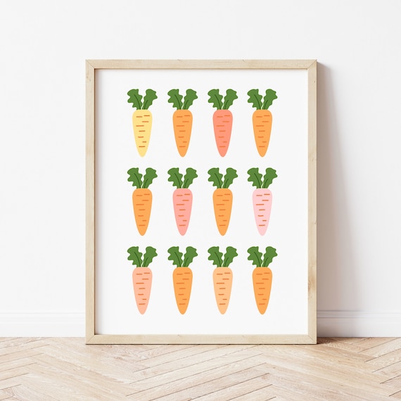 Pastel Carrots Grid Twelve Vegetable Illustrations Kitchen Decor Poster