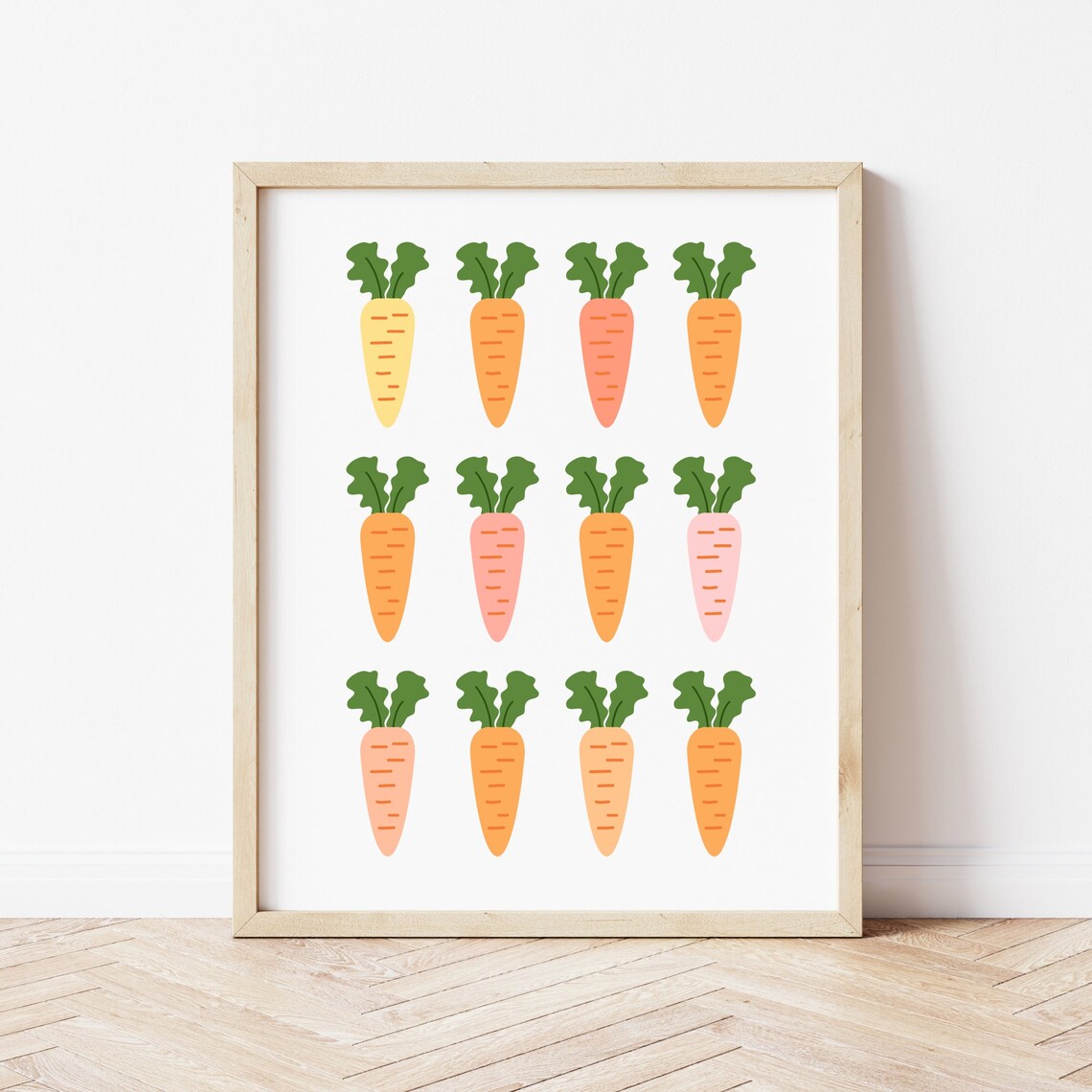 Pastel Carrots Grid Twelve Vegetable Illustrations Kitchen Decor Poster