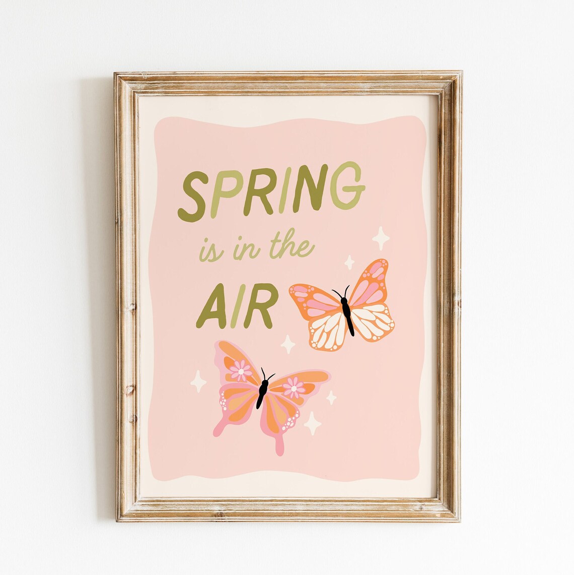 Spring Is In The Air Retro Butterfly Pink Green Spring Quote Poster - Image 2