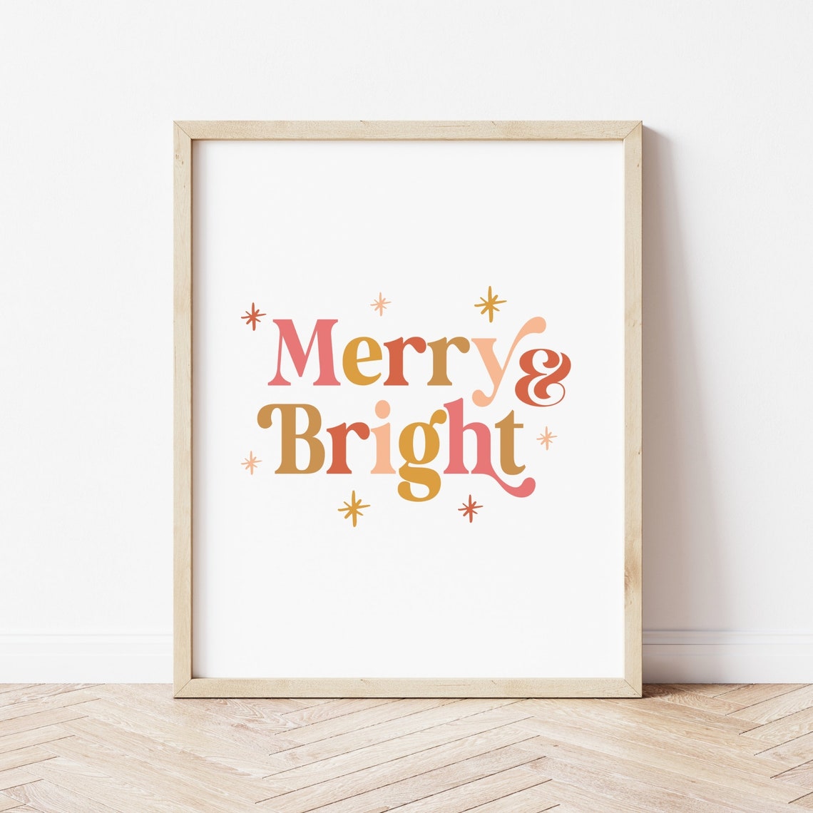 Merry and Bright Retro Multicolor Typography Christmas Print - Image 3