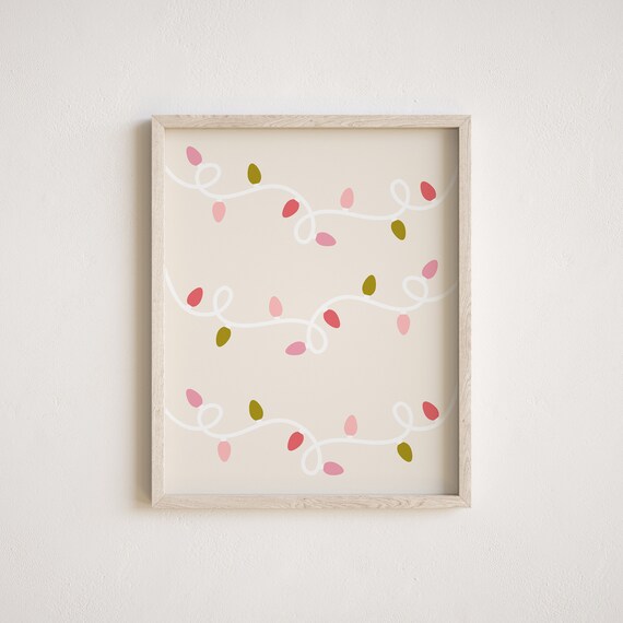 Colorful Christmas String Lights Pattern Modern Holiday Wall Art