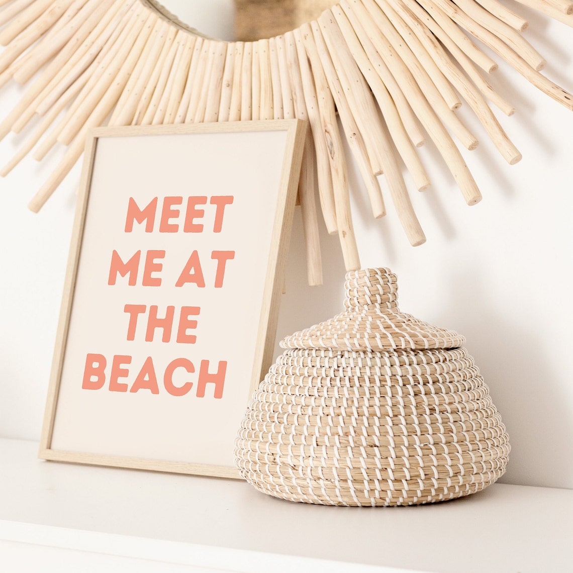 Meet Me At The Beach Coral Bold Lettering Coastal Summer Saying Poster - Image 3