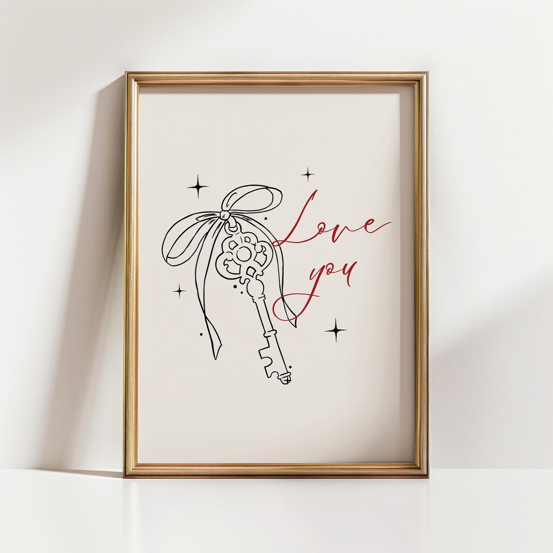 Love You Vintage Key Line Art Elegant Romantic Valentine Poster - Image 2